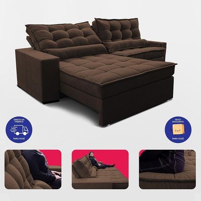 Sofá Retrátil E Reclinável 2,92m Molas Ensacadas Belle. Boucle Cama Inbox Marrom