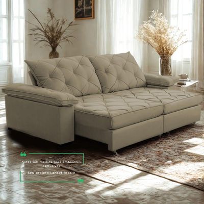 Sofá Retrátil E Reclinável 2,80m Clara | Conforto Premium E Design Elegante | Lansof Cores Capuccino