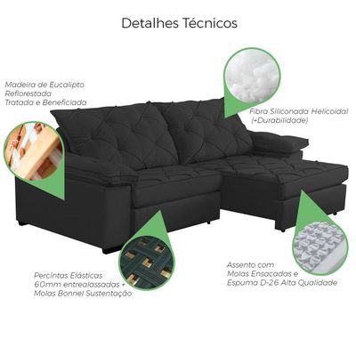 Sofá Retrátil E Reclinável 2,70m Clara | Conforto Premium E Design Elegante | Lansof Cores Grafite