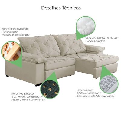 Sofá Retrátil E Reclinável 2,70m Clara | Conforto Premium E Design Elegante | Lansof Cores Bege