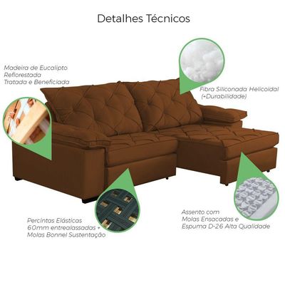 Sofá Retrátil E Reclinável 2,60m Clara | Conforto Premium E Design Elegante | Lansof Cores Terracota