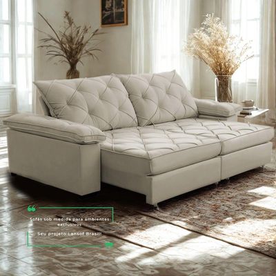 Sofá Retrátil E Reclinável 2,60m Clara | Conforto Premium E Design Elegante | Lansof Cores Bege