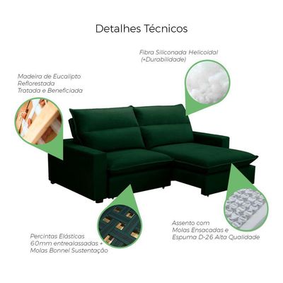 Sofá Retrátil E Reclinável 2 Lugares 2,70m Andreza Veludo Lansofbr Verde