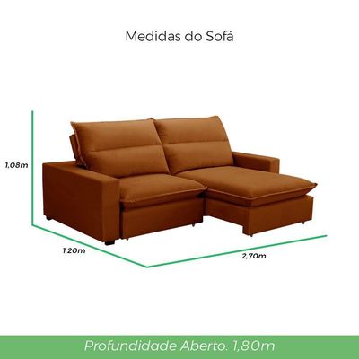 Sofá Retrátil E Reclinável 2 Lugares 2,70m Andreza Veludo Lansofbr Terracota