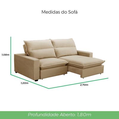 Sofá Retrátil E Reclinável 2 Lugares 2,70m Andreza Veludo Lansofbr Bege