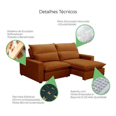 Sofá Retrátil E Reclinável 2 Lugares 2,30m Andreza Veludo Lansofbr Terracota