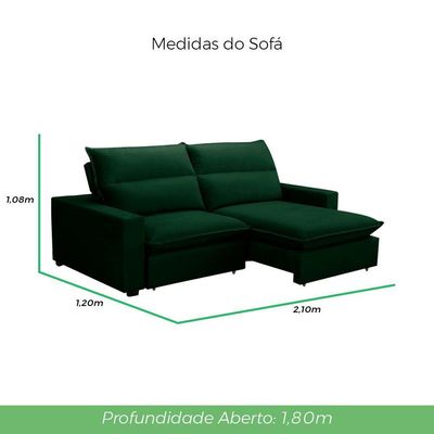 Sofá Retrátil E Reclinável 2 Lugares 2,10m Andreza Veludo Lansofbr Verde