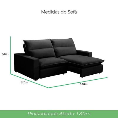 Sofá Retrátil E Reclinável 2 Lugares 2,30m Andreza Veludo Lansofbr Preto
