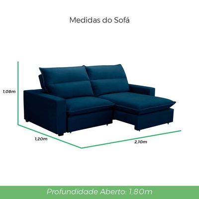 Sofá Retrátil E Reclinável 2 Lugares 2,10m Andreza Veludo Lansofbr Azul Marinho