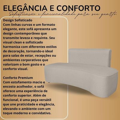 Sofá Orgânico Curvo Feijão Sala Elegante 3 Lugares Recepção Bege