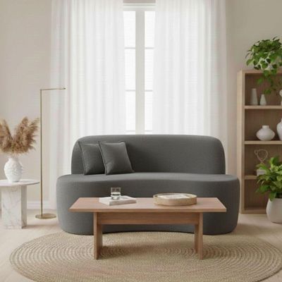 Sofá Ondulado Orgânico Pequeno 2 Lugares Sala Bouclé Bouclé Cinza Chumbo