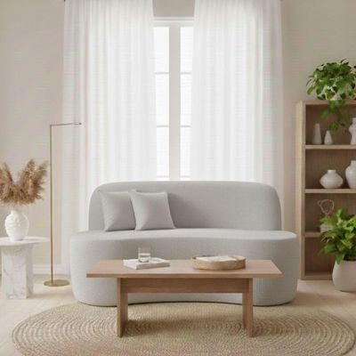 Sofá Minimalista Orgânico 2 Lugares Sala Bouclé Bouclé Cinza