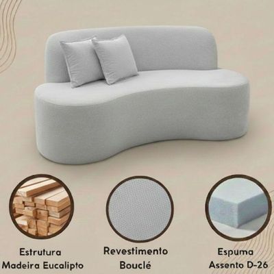 Sofá Minimalista Orgânico 2 Lugares Sala Bouclé Bouclé Cinza