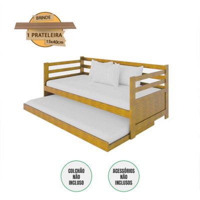 Sofá Cama Madeira Solteiro Vintage Enjoy Imbuia Acompanha Prateleira Rústica