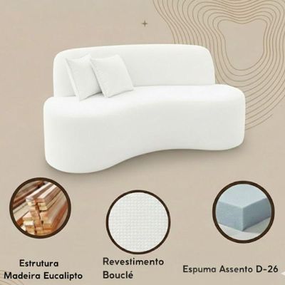 Sofá Minimalista Orgânico 2 Lugares Sala Bouclé Bouclé Branco