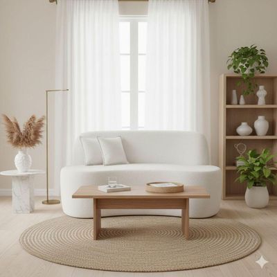 Sofá Minimalista Orgânico 2 Lugares Sala Bouclé Bouclé Branco