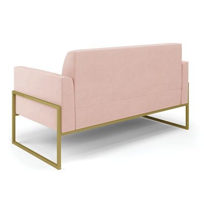 Sofá Namoradeira Base Industrial Alta Dourado Marisa Veludo Rosê