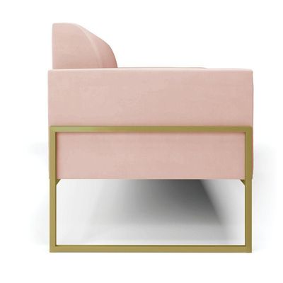 Sofá Namoradeira Base Industrial Alta Dourado Marisa Veludo Rosê