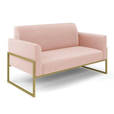 Sofá Namoradeira Base Industrial Alta Dourado Marisa Veludo Rosê