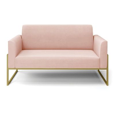 Sofá Namoradeira Base Industrial Alta Dourado Marisa Veludo Rosê