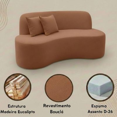 Sofá Minimalista Orgânico 2 Lugares Sala Bouclé Bouclé Terracota