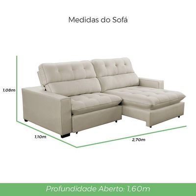 Sofá 2 Lugares 2,70m Retrátil Reclinável Veludo Andreia Lansofbr Bege