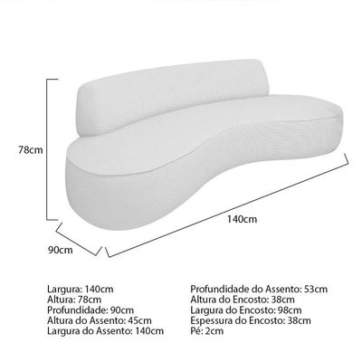 Sofá Curvo 2 Lugares Sala De Estar Recepção Escritório Amsterdã 140cm Corano - Adj Decor Cor Branco