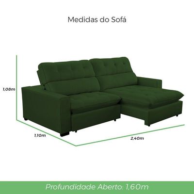 Sofá 2 Lugares 2,40m Retrátil Reclinável Veludo Andreia Lansofbr Verde