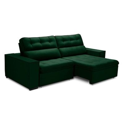 Sofa Retratil Reclinavel 2 Lugares 2,20 Vitória Veludo Verde Lansofbr
