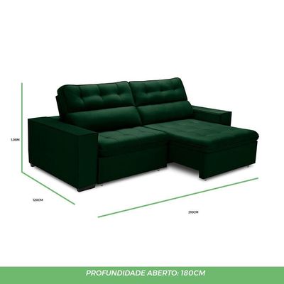 Sofa Retratil Reclinavel 2 Lugares 2,20 Vitória Veludo Verde Lansofbr