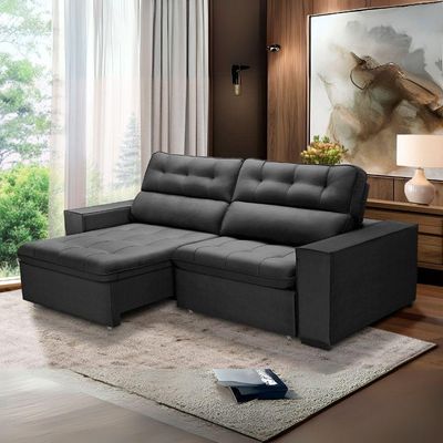Sofa Retratil Reclinavel 2 Lugares 2,40 Vitória Veludo Grafite Lansofbr