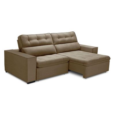 Sofa Retratil Reclinavel 2 Lugares 2,20 Vitória Veludo Capuccino Lansofbr