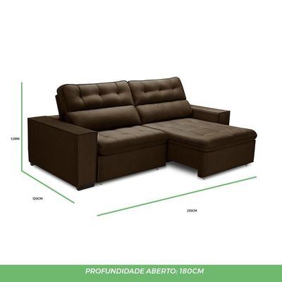 Sofa Retratil Reclinavel 2 Lugares 2,10 Vitória Veludo Marrom Lansofbr