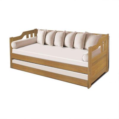 Sofa Cama Solteiro De Madeira Com Cama Auxiliar Com 2 Colchões - Imbuia