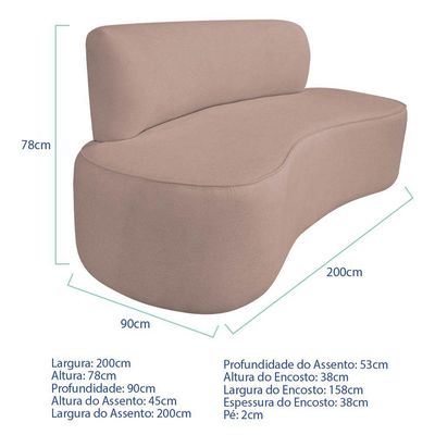 Kit Recamier Curvo Amsterdã 200cm E 2 Poltronas Amore Luxo Linho Cor Rosê