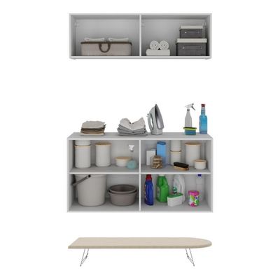 Kit Armário De Lavanderia Aéreo Com Balcão E Tábua De Passar 4 Portas Multimóveis Mx5065 Branco/bege