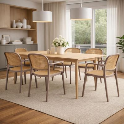 Kit 14 Cadeiras De Jantar Roma Prática Com Braços Para Sala E Cozinha - Marrom Claro