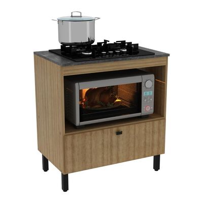 Balcão Cozinha Cooktop 4 Bocas E Forno/micro-ondas Multimóveis Cr20499 Amêndoa/mármore Lunar