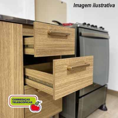 Armário De Cozinha Completa Com Balcão Com Tampo 12 Portas Urbano - Freijó/vanilla/com Ripado
