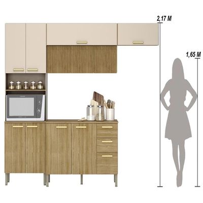 Armário De Cozinha Completa Com Balcão Com Tampo 12 Portas Urbano - Freijó/vanilla/com Ripado