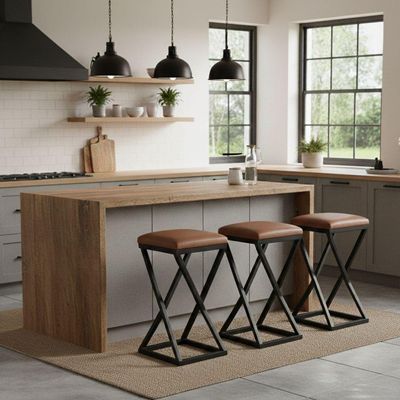 Kit 3 Banco Banqueta Baixa Bar Cozinha 50 Cm Bancada Corino Marrom