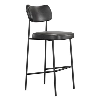 Banqueta Alta Para Cozinha Lila Estofada Com Encosto Couríssimo Preto - Desk Design