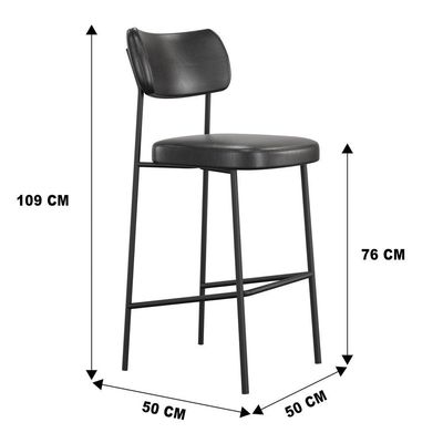 Banqueta Alta Para Cozinha Lila Estofada Com Encosto Couríssimo Preto - Desk Design