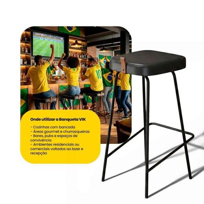Banqueta Alta Cozinha E área Gourmet Vik Estofada Couríssimo Preto - Desk Design