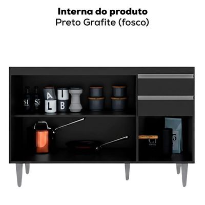 Balcao Para Pia 3 Portas 2 Gavetas Melissa 120 Cm Preto Grafite