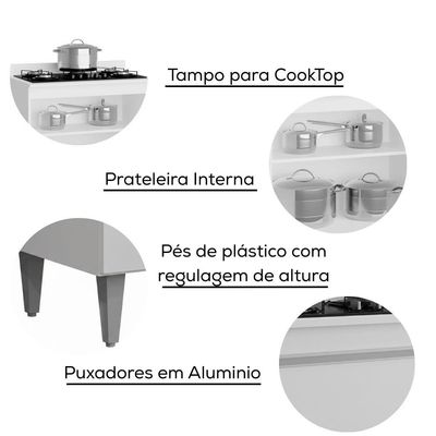 Balcao Com Tampo 2 Portas 80 Cm Ellen Branco