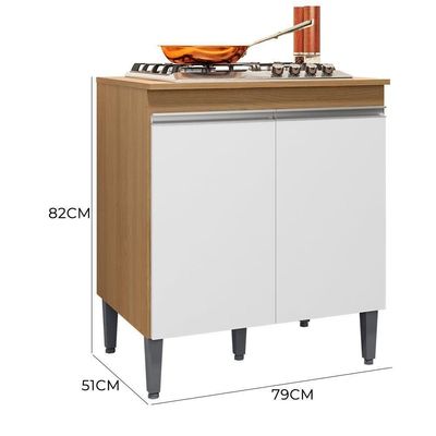 Balcão Para Cooktop De 4 E 5 Bocas Com Tampo Andréia Amêndoa/Branco