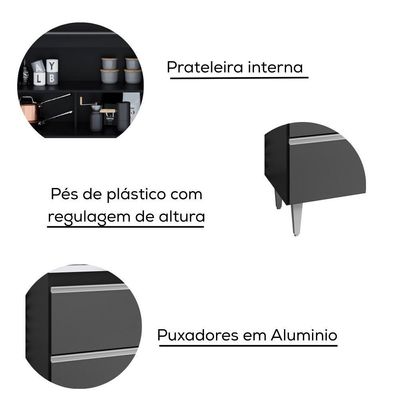 Balcao Para Pia 2 Portas Esmeralda 100 Cm Preto