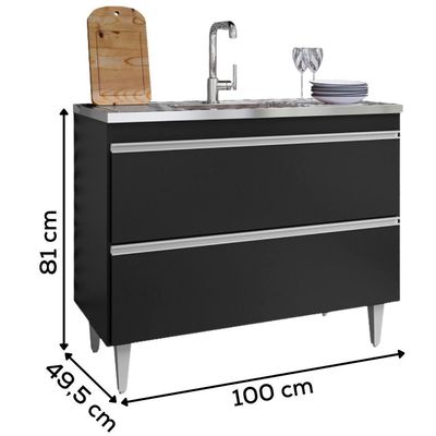 Balcao Para Pia 2 Portas Esmeralda 100 Cm Preto