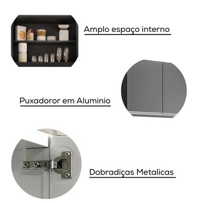Armario Aereo 2 Portas 80 Cm Bp Isis Preto Grafite